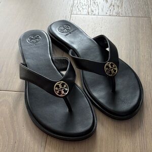 Tory Burch Black Leather Flip Flops